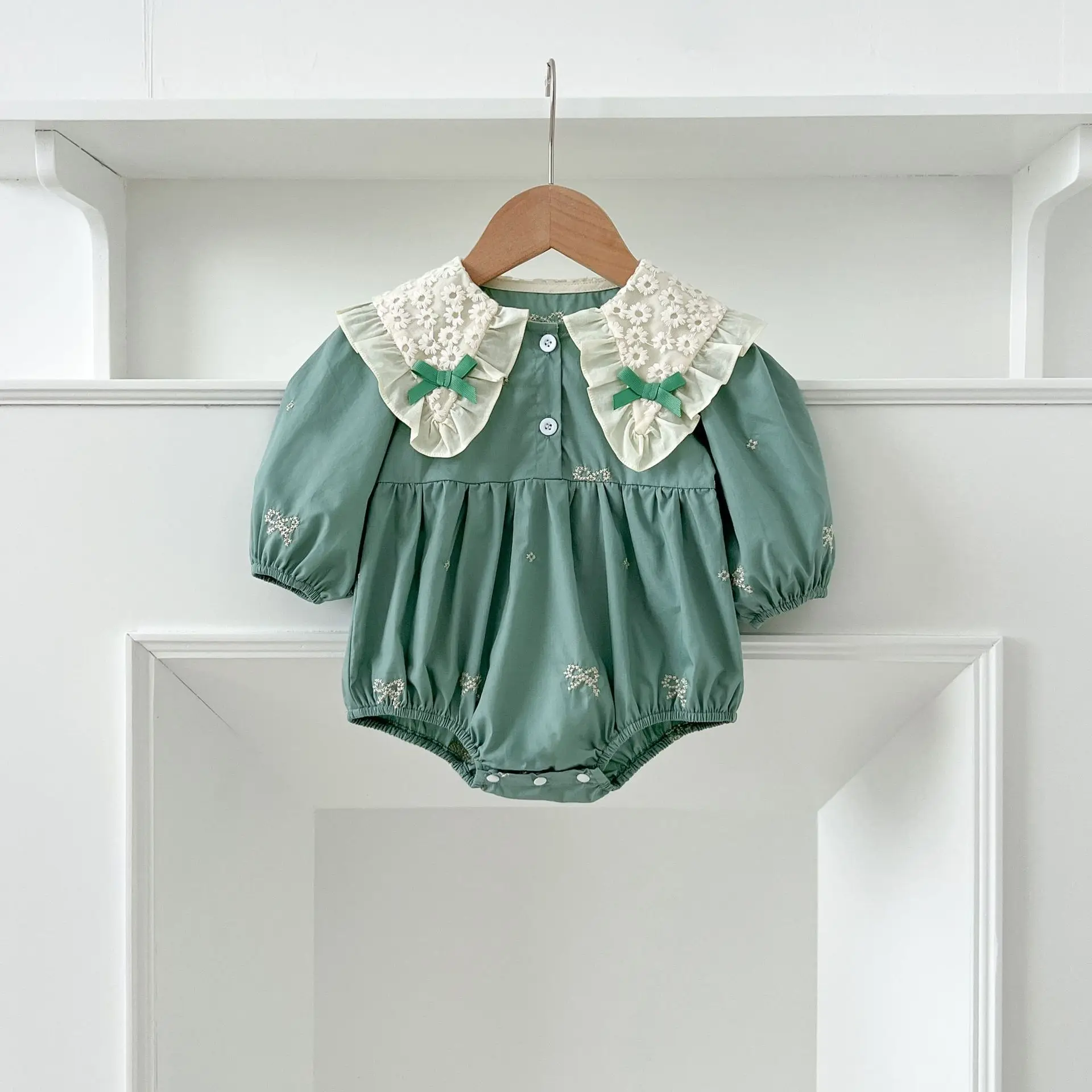 Frühling Schwestern Kleidung Mädchen Bogen Stickerei Spitze Kleidung Baby Strampler Baumwolle Säuglings Body Prinzessin Mädchen Schwester Familie Kleid – Detail 36