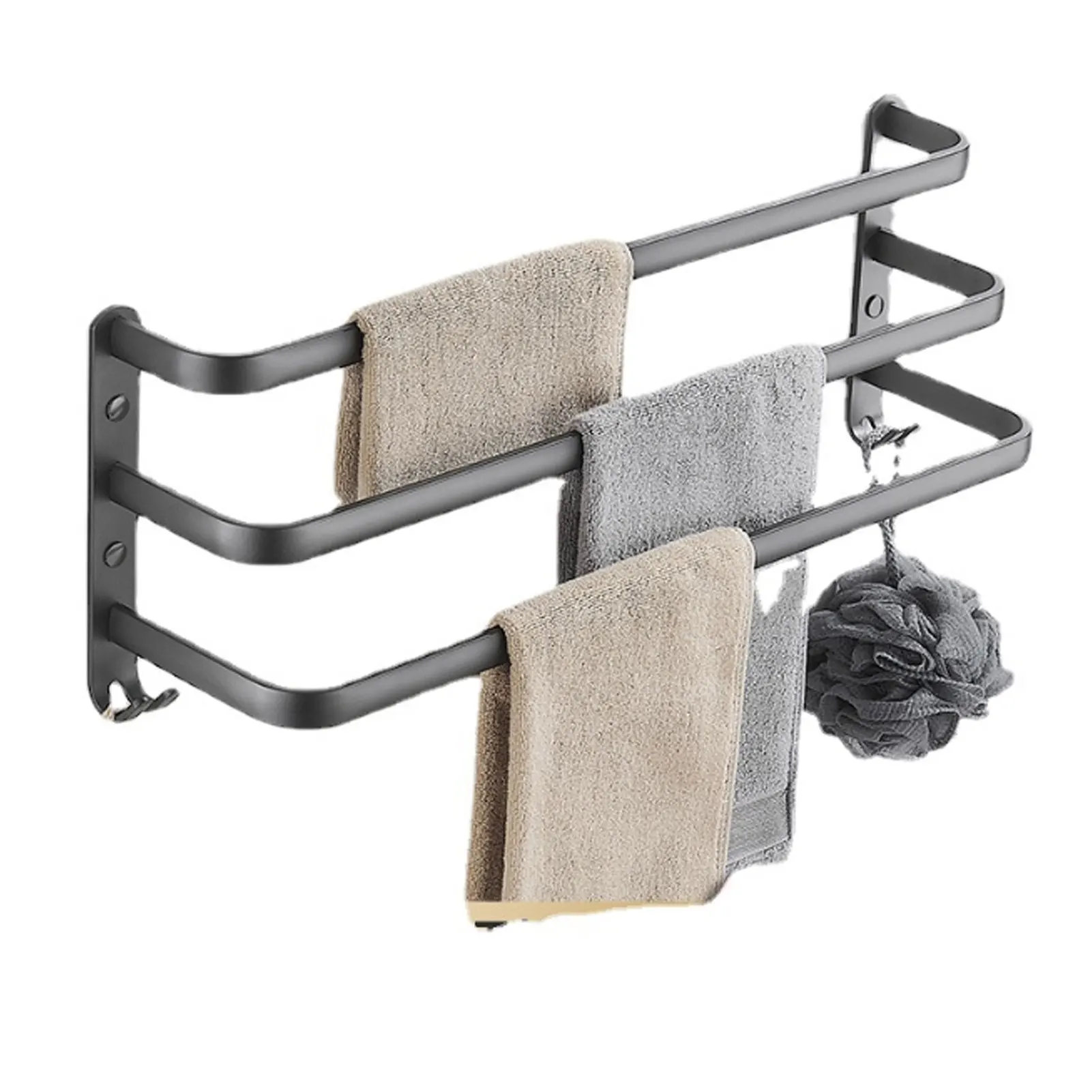Wall Mounted Towel Rack Organizer Smoother Corner Easy Installation 3 Tier Towel Rod Enhanced Ventilation 60CM for Kitchen