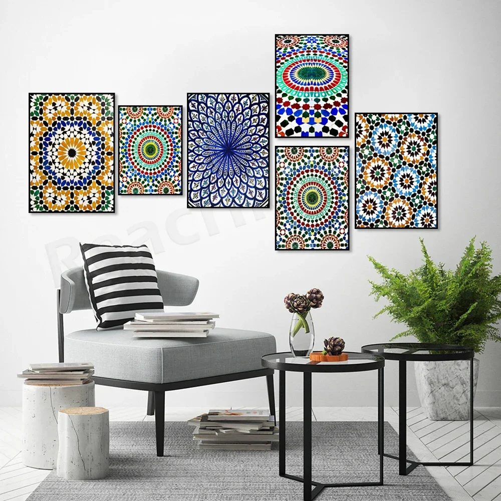 Large Moroccan Tile Canvas Print - Boho Art Deco Poster, Travel-Inspired Wall Decor, Exotic Pattern Printable Artwork