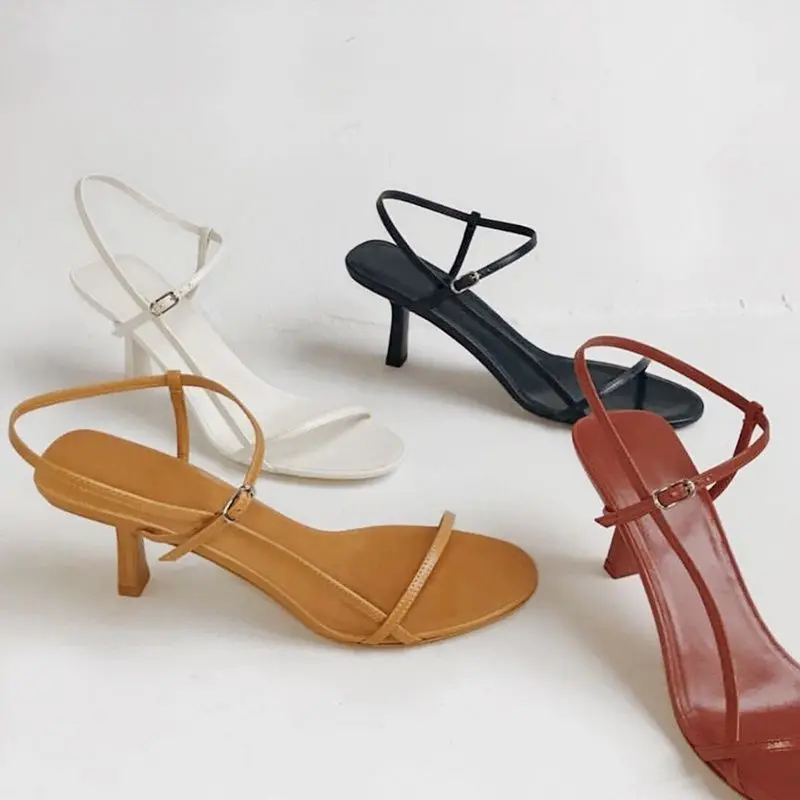 2024 Summer Women\'s Sandals Small Heel Spaghetti Strap Spaghetti Sandals Fairy Style High Heel Fashion Sexy Style 6cm