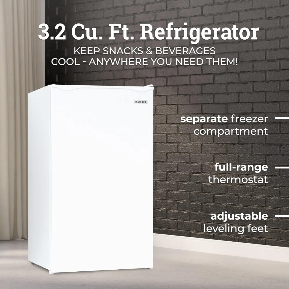 3.2 Cu.Ft. Single Door Compact Refrigerator with Freezer - Slide Out Glass Shelf, Perfect for Homes, Offices, Dorms - White