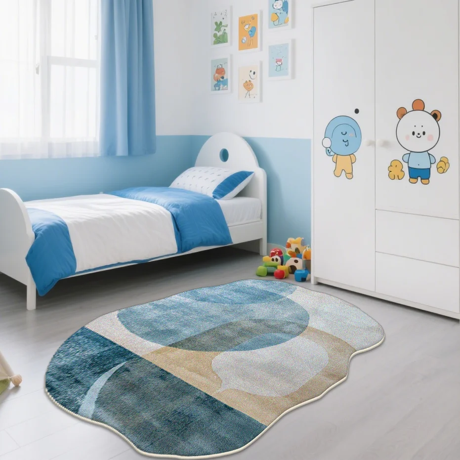Modern Irregular Blue Carpet for Rooms Non-slip Decoration Bedroom Cute Washable RUG FOR LIVE ROOM Entrance Door Mat Floor Mats