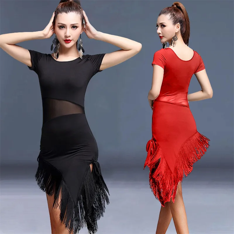 

Women Sexy Latin Dance Dress Fringe Dresses Latin Ballroom Cha Cha Rumba Tango Samba Prom Tassel Split Practice Dance Costume