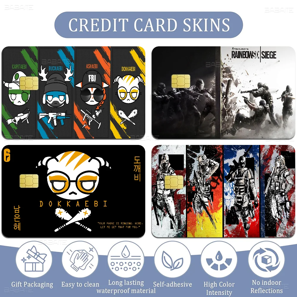 R-Rainbows-Six-X-Sieges Credit Card Skin Stickers for VISA Bank Bus Metro Access Card Protective Film Cover Sticker Decal Women