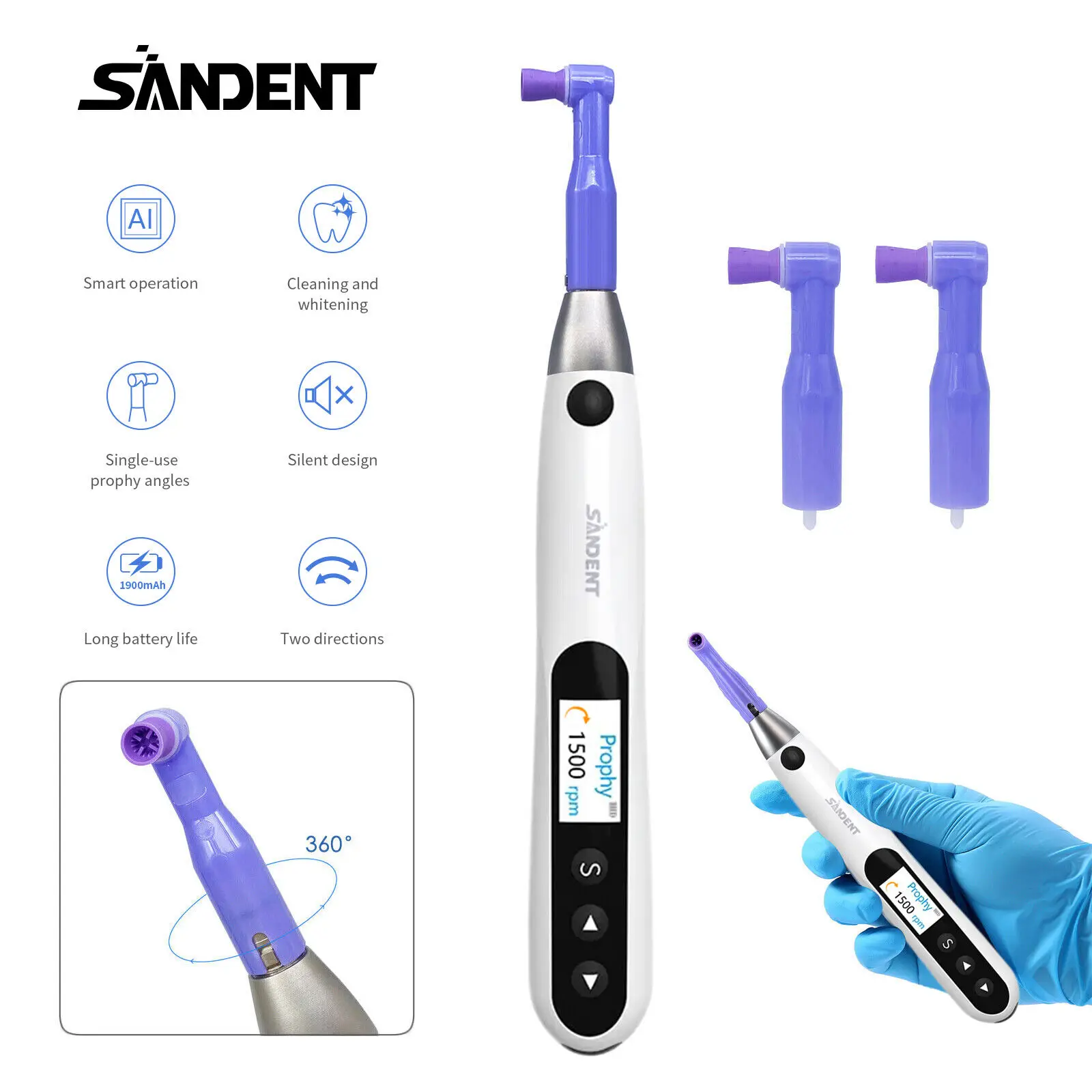 

360° Swivel Dental Cordless Hygiene Prophy Handpiece With 2pcs Disposable Prophy Angle Polishing Nsk Style