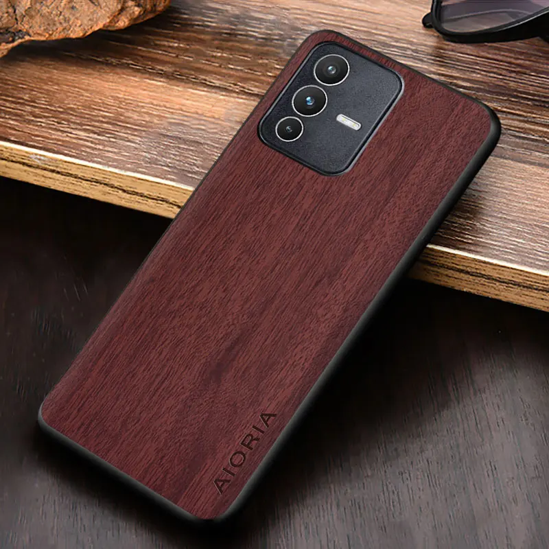 Case for VIVO V23 V23e S12 5G coque fashion simple unique design lightweight durable wooden pattern pu leather cover funda