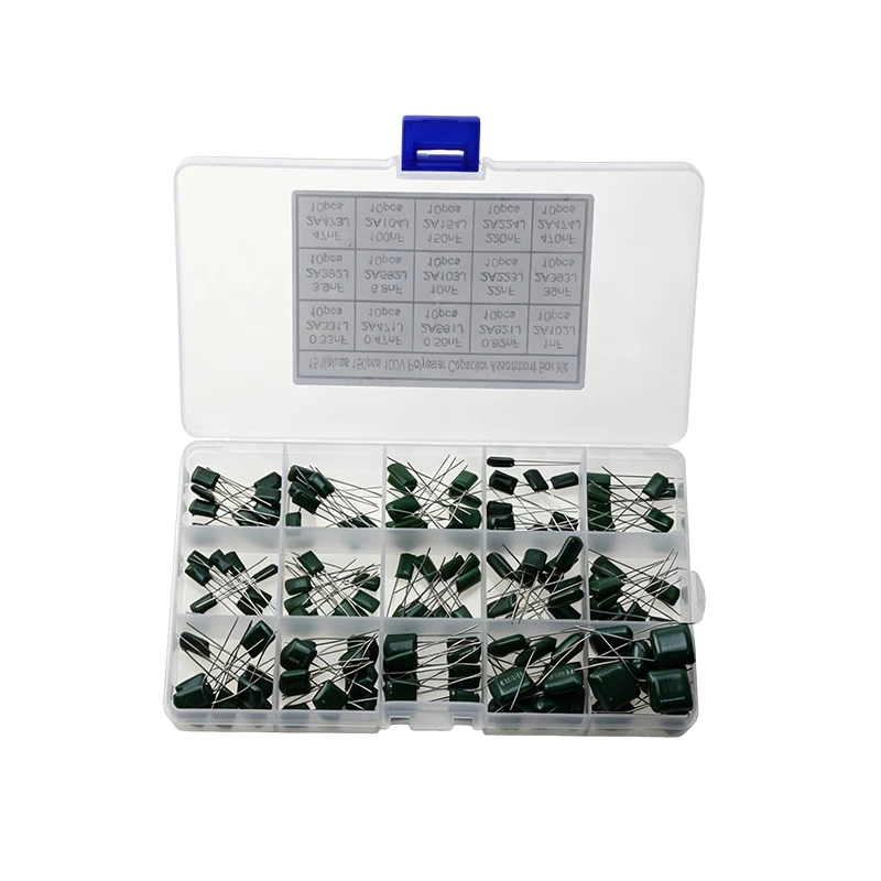 150Pcs 15 Values Polyester Film Capacitor Kit 2A331J 2A471J 2A102J 2A103J 2A223J 2A104J For DIY Soldering PCB Repair