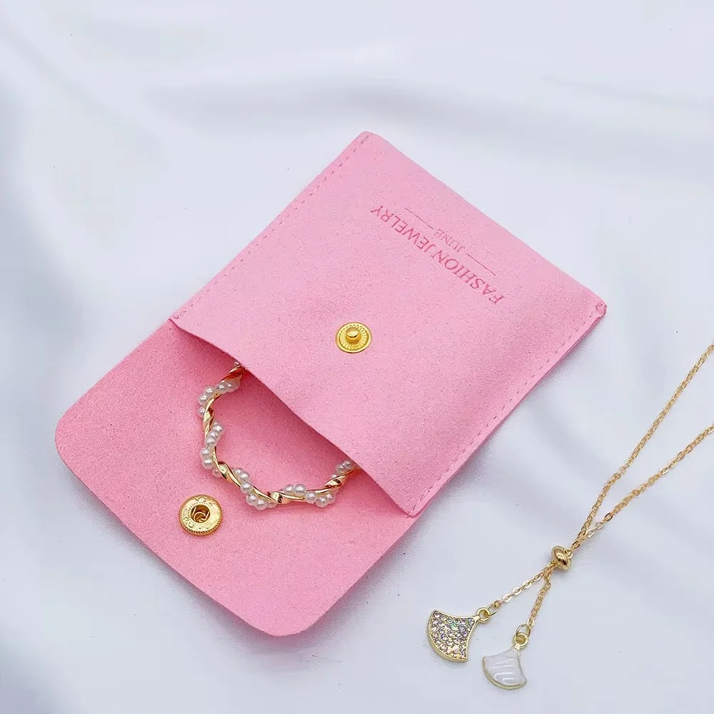 Custom Pink Suede Jewelry Pouch and Box Set, Jewelry Pouch with Earring Holder, jewelry bag with button