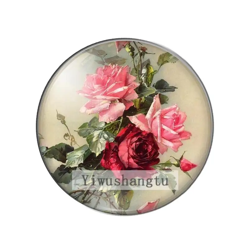New love Beauty rose Vintage flowers  8mm/10mm/12mm/18mm/20mm Round photo glass cabochon demo flat back Making findings ZB0543