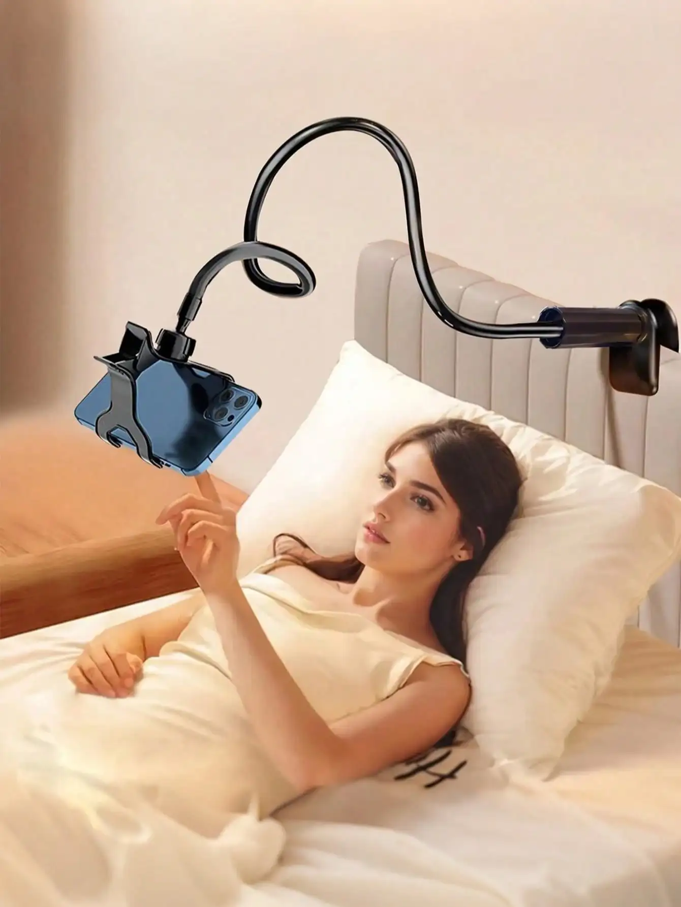 1 unidad 360 °   Soporte giratorio ajustable para teléfono inteligente con cuello de cisne, se adapta a teléfonos de 4 a 7 pulgadas, puerto de carga reservado, adecuado para sala de estar, dormitorio, cocina, baño y otros escenarios, la mejor opción de regalo