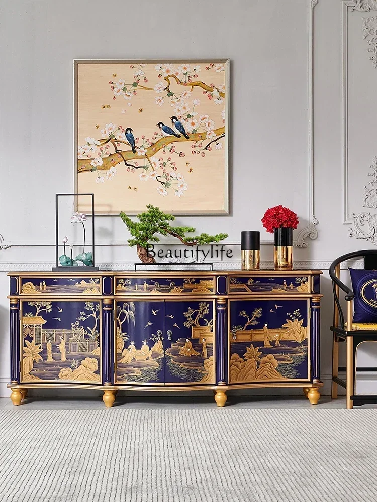 

54French Chinese Style Solid Wood Curio Cabinet Living Room Classical Storage Hallway Dining Side LockerL