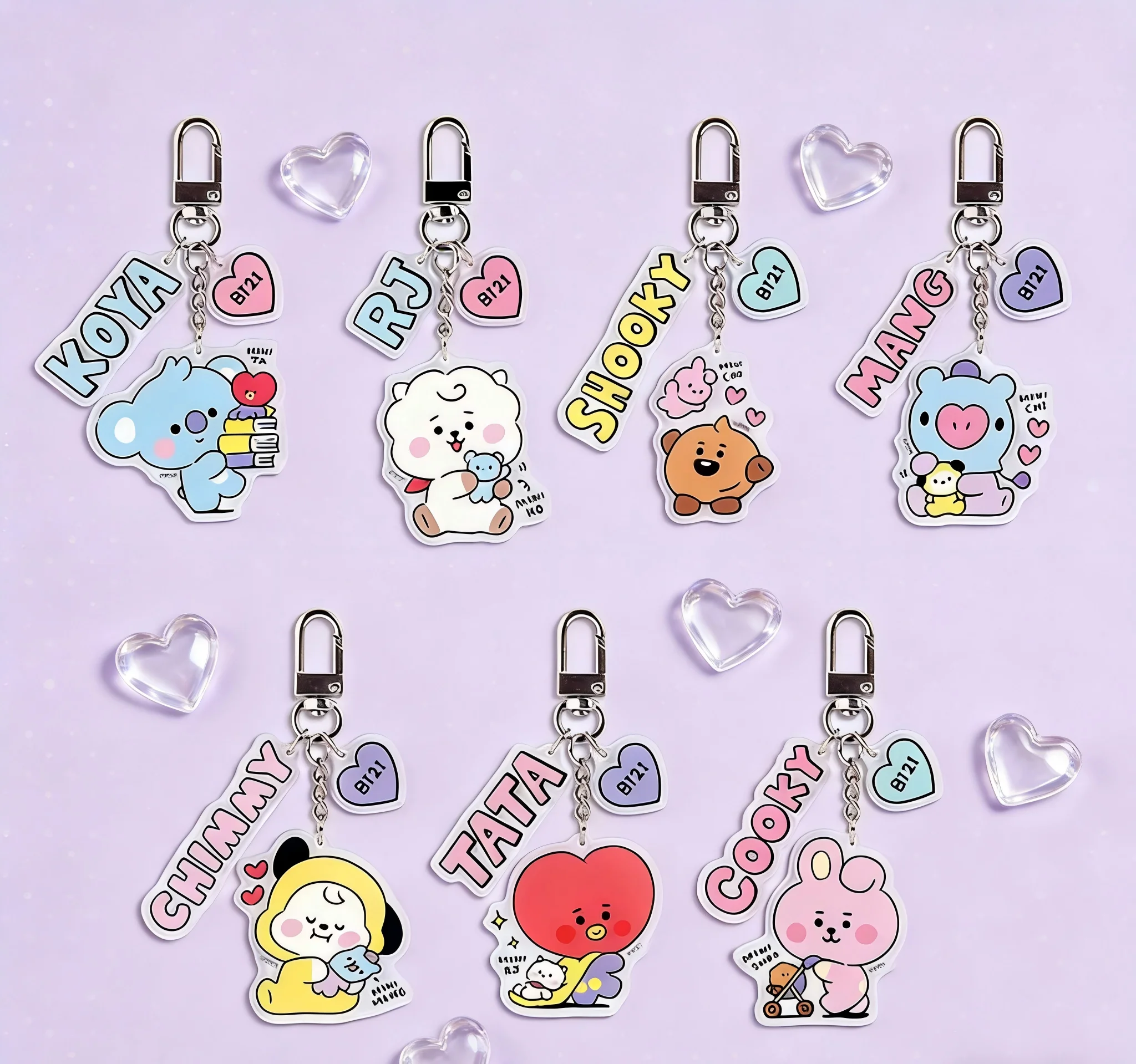 Kawaii BT21 Acrylic Keychain Backpack Pendant with Double-sided Pattern Pendant CHIMMY COOKY KOYA TATA Anime Gift Toys view 2