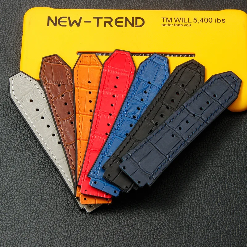 26mm x19mm Genuine Leather Waterproof Strap For HUBLOT Classic Big Bang Fusion Silicone Bottom Strap Men Bracelet