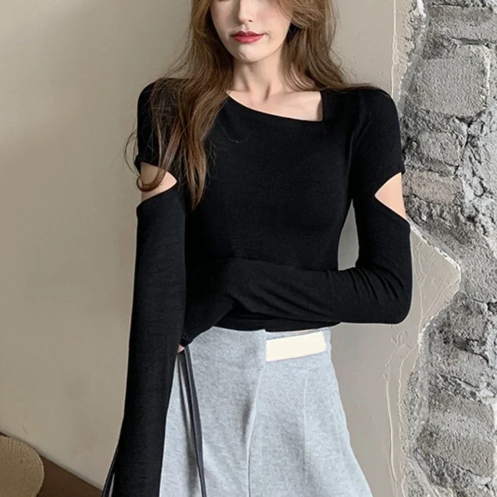 

Commuting Outfit Slim Fit T-shirt Versatile Women's Tee Slim Fit Long Sleeve T-shirt Casual T-shirt Slightly Elastic