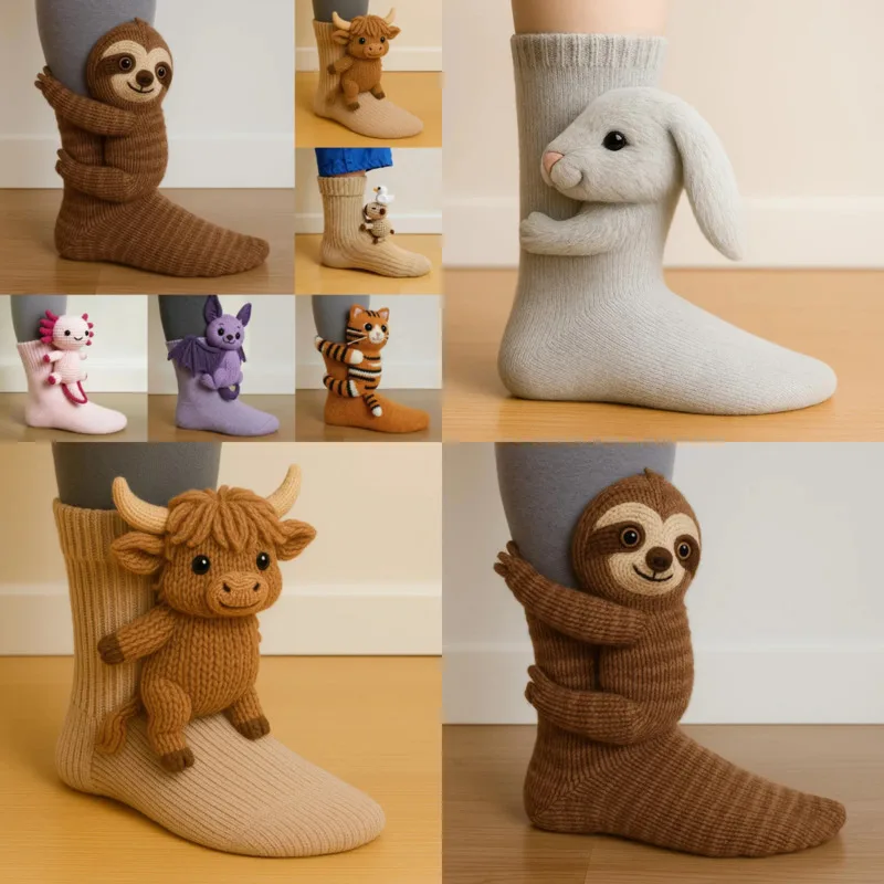 

Christmas 3D Knit Animal Socks Double Layer Warm Ins Plush Crochet Animal Socks Christmas Gifts New Funny Socks Christmas Gifts