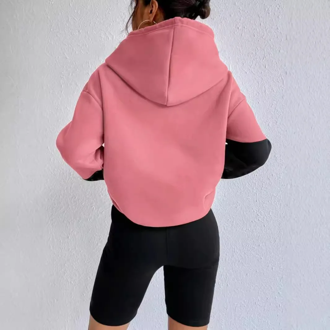 Autumn Winter Hoodies Women Sweatshirts Color Matching Long Sleeve Sports Outdoors Jogging Fashion Pullover Casual Hooded Woman