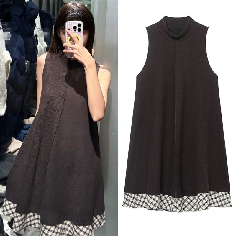 ชุดเดรสสั้นลายตารางหมากรุกสำหรับผู้หญิง แฟชั่นลำลอง คอลเลคชั่นฤดูใบไม้ร่วง สินค้าใหม่มาแรงในหมวดเสื้อผ้าสตรี