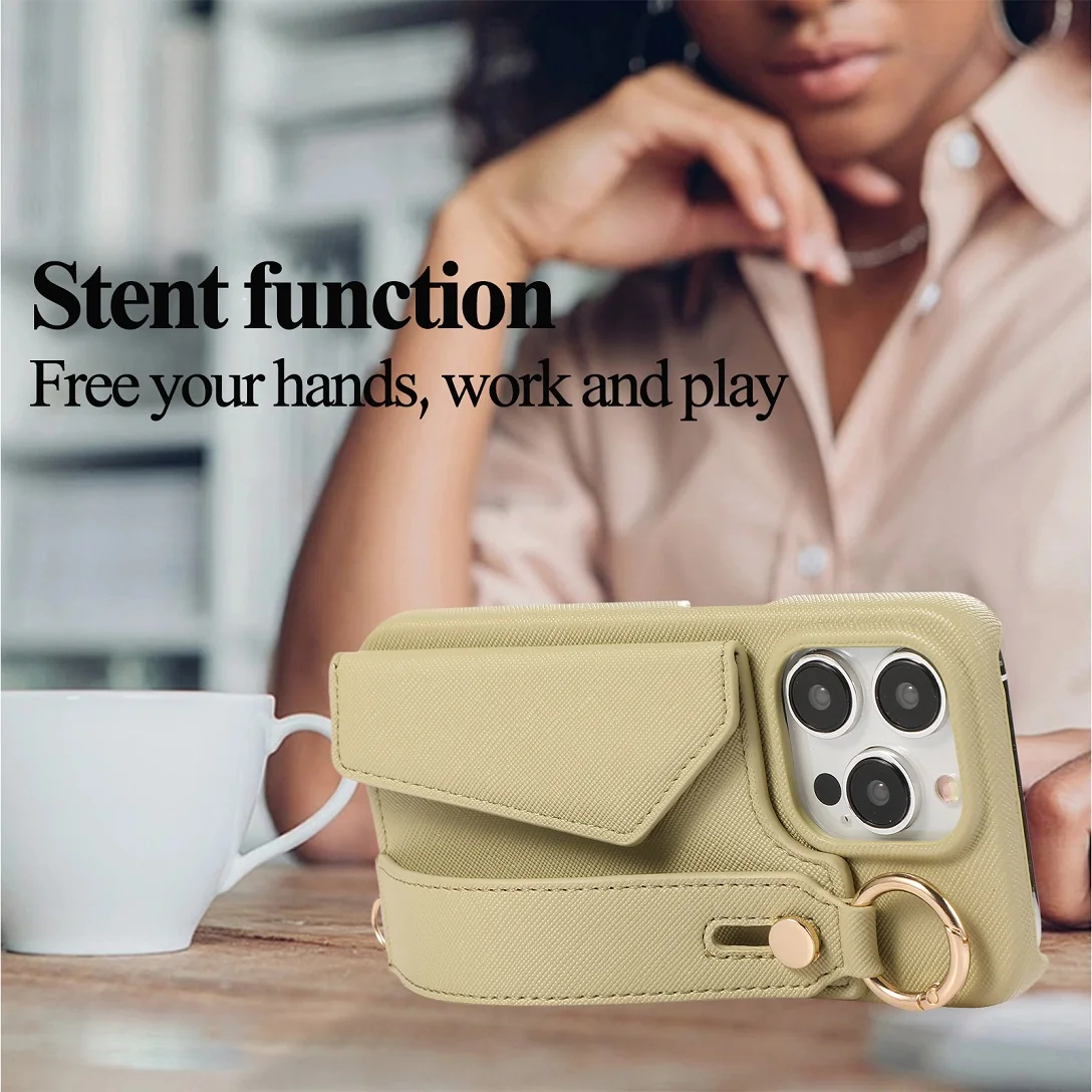 Luxury Crossbody Leather Card Wallet Case For iPhone 11 12 13 14 15 16 17 Pro Max Plus Purse Phone Cover With Ring Wrist Strap