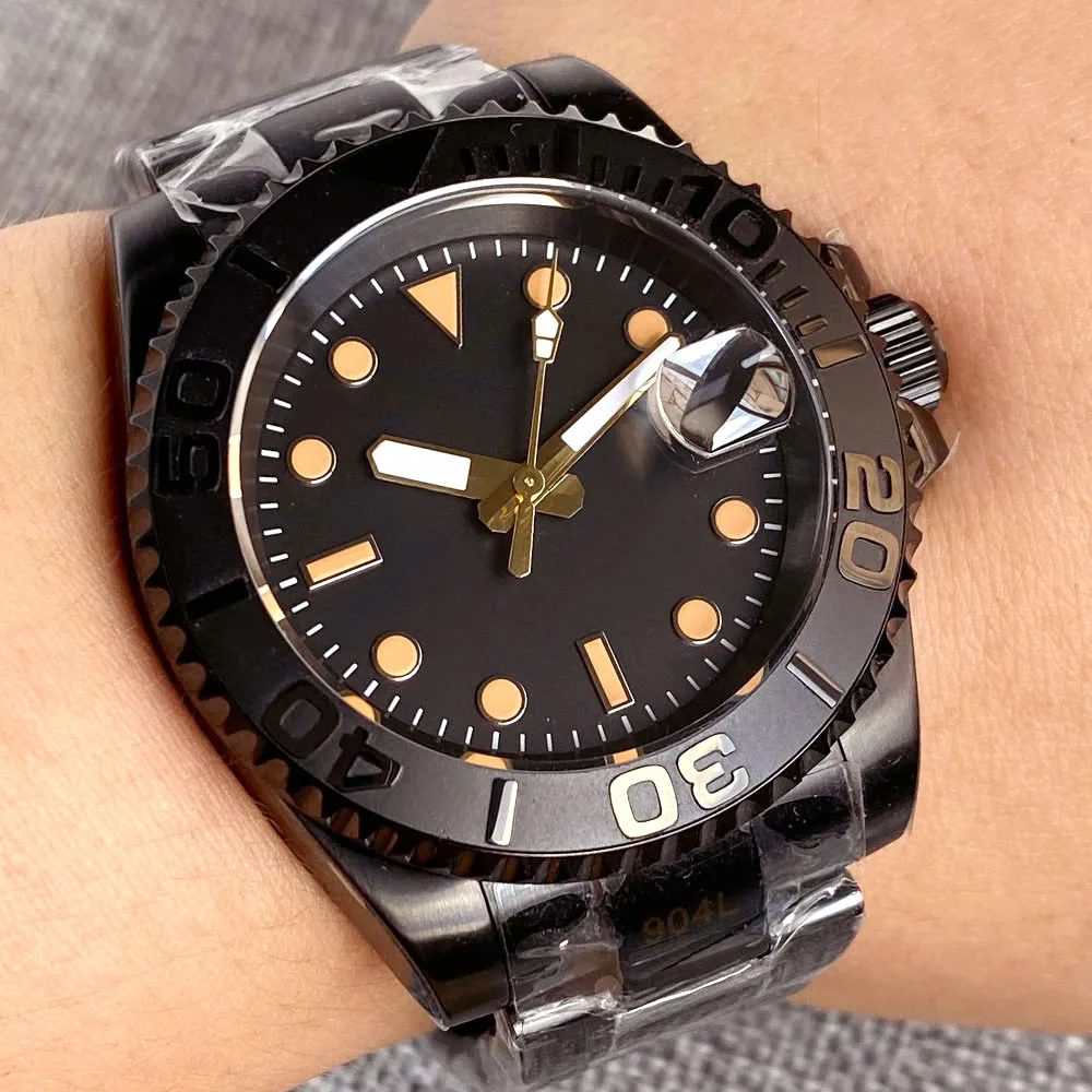 

Tandorio 40 мм мужские механические черные часы с PVD-покрытием дата матовый безель сапфировое стекло NH35 автоматические наручные часы стерильные светящиеся метки