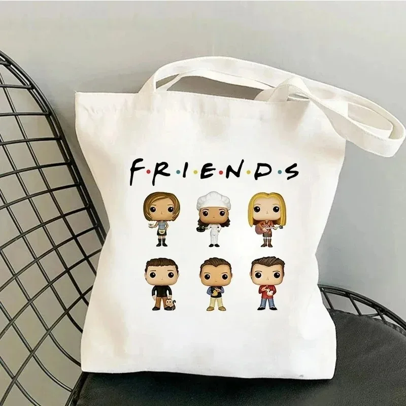 Casual Canvas Women Shoulder Bags Friend TV Shows Lady Tote Handbag Large Capacity No Zipper Shopping Bag Reusable Girl Handbags