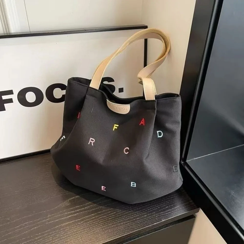 

Elegant Large-Capacity Shoulder Bag Canvas Embroidered Letter Student Tote Bag Lightweight Women Handbag For Women