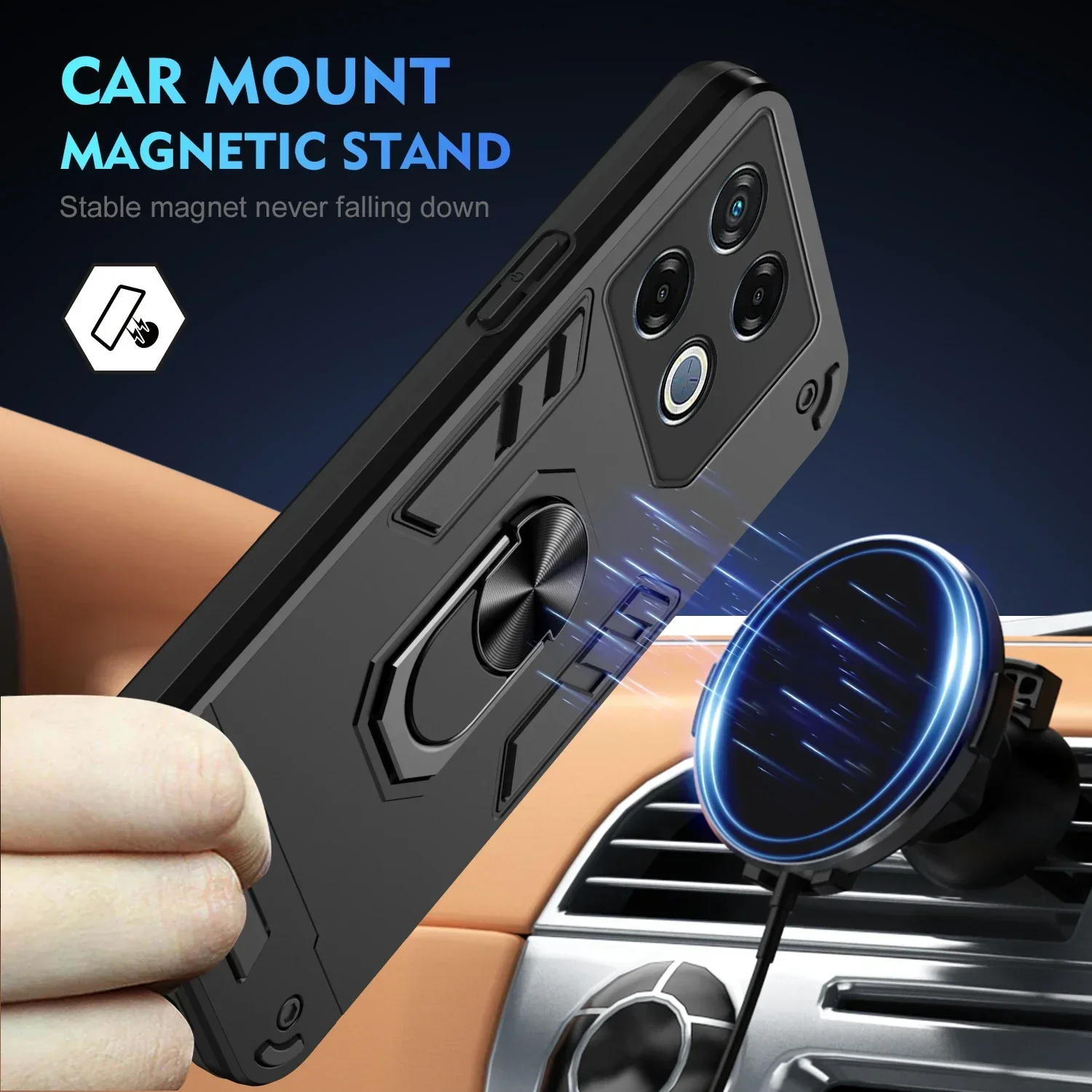 Armor Case for Infinix GT 20 Pro Car Magnetic Finger Ring Holder Luxury Hard Shockproof Phone Cover InfinixGT20Pro X6871 Coque