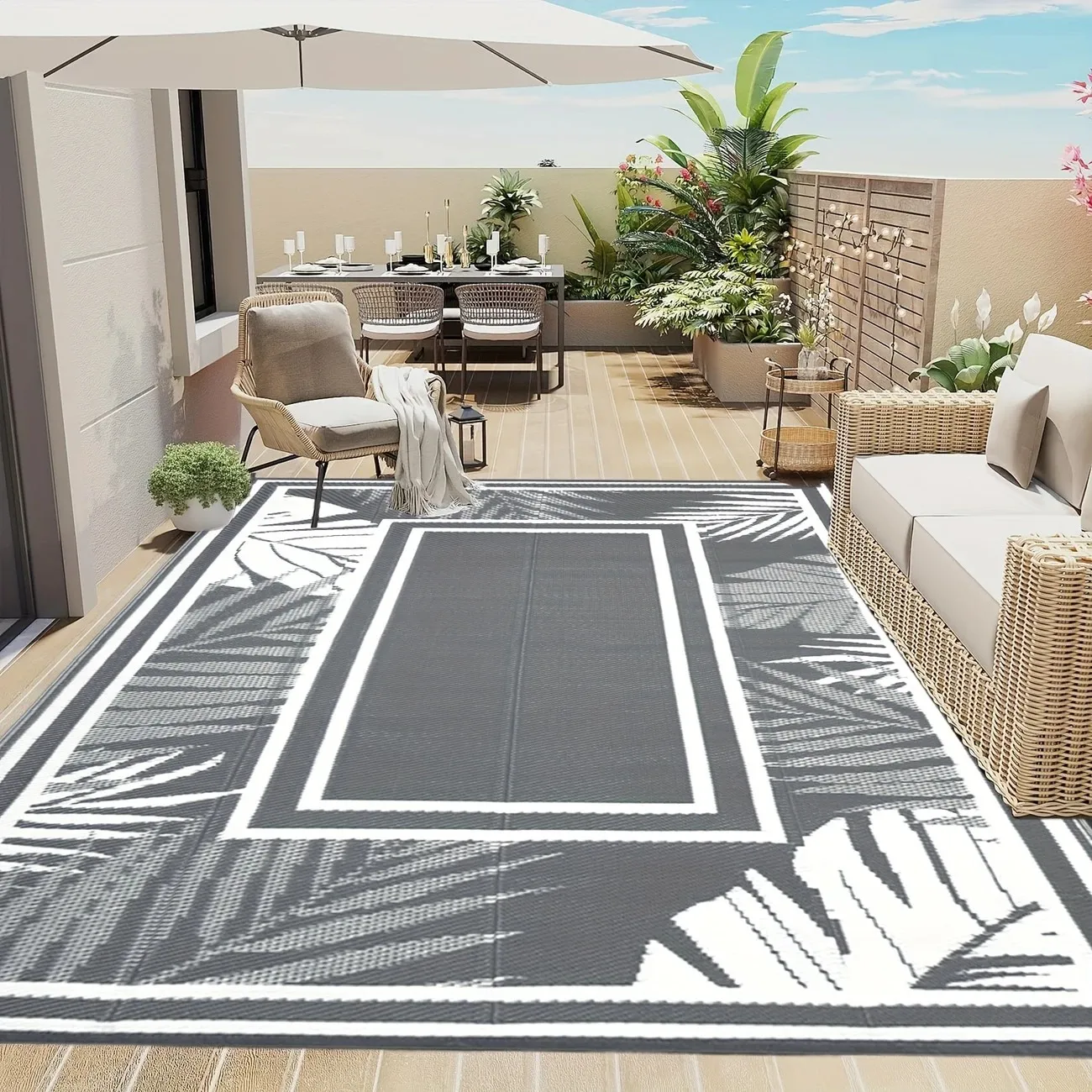 

Двусторонний уличный водонепроницаемый коврик из полипропилена, двуслойный плетеный ковер для патио, семейный коврик для пикника