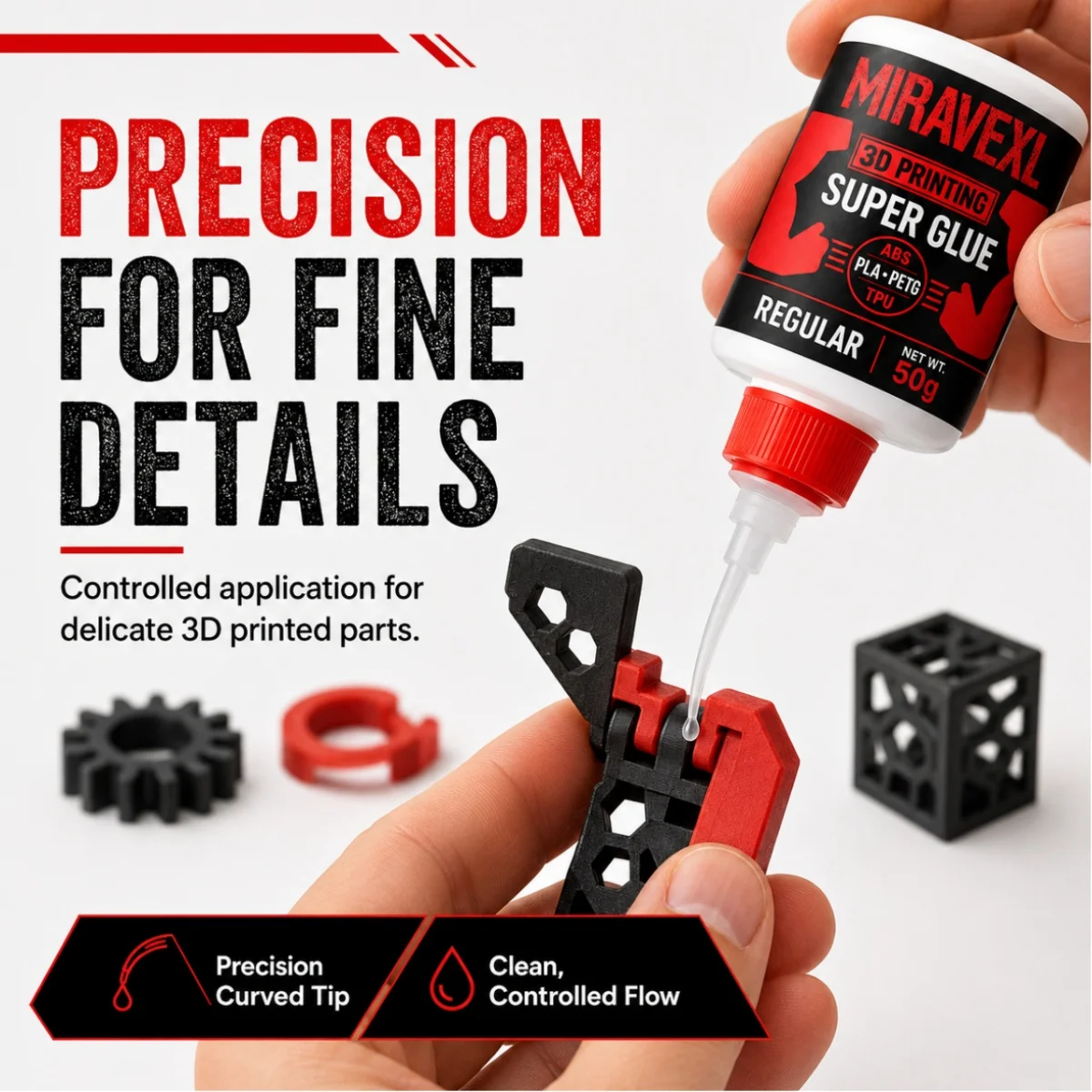 3D-Druck Superkleber Flüssig 50g - PLA ABS PETG TPU Sofortklebstoff | Vielseitig einsetzbar, präzise Anwendung, für feine Risse, klar – Detail 4