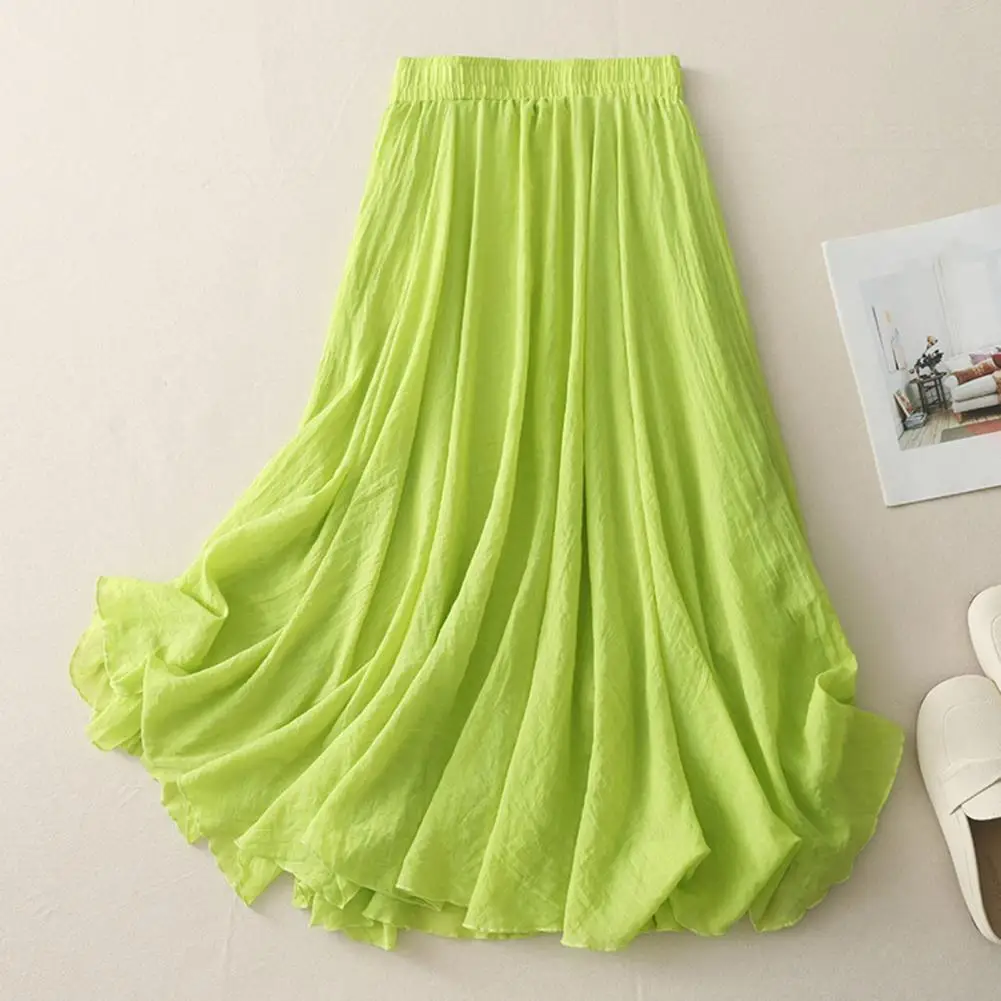 

2024 Свободная хлопково-льняная юбка-миди в стиле бохо с эластичной резинкой на талии, длинная однотонная этническая дышащая макси-юбка трапециевидной формы