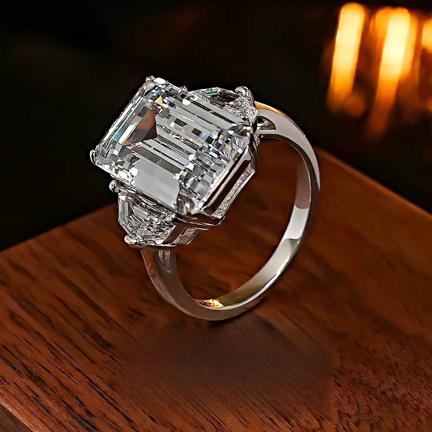 S925 silver ring with 10 carat rectangular Ascher ring, fashionable and classic women's jewelry