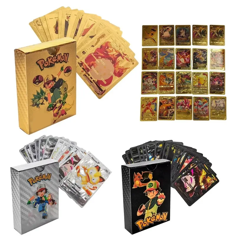 55PCS Pokemon Cards Vmax GX Gold Foil Flash Box Party Interactive Game English Spanish Colorful Game Battle Collection Card Gift view 2
