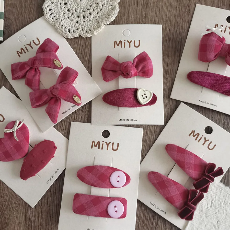 Japan-Korea Popular Fabric BB Hair Clips Set Bow Side Clips for Girls Daily & Party Hairpins Rose Bow Fabric Side Clips
