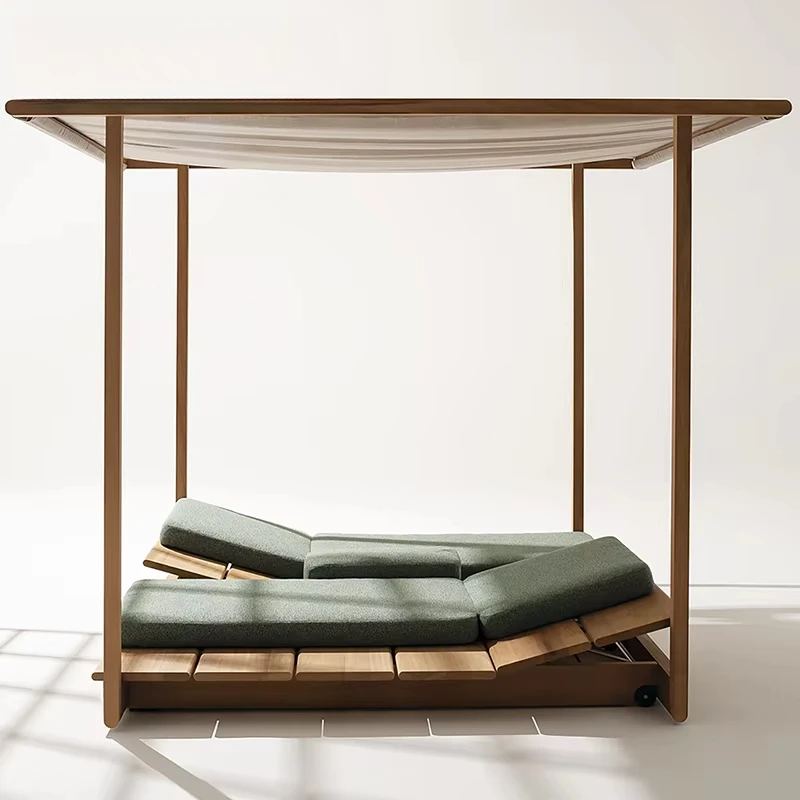 Modern Outdoor Teak Chaise Longue Aluminum Wood Lounge for Beach Pool Hotel Exterior Park Courtyard Apartment Hall