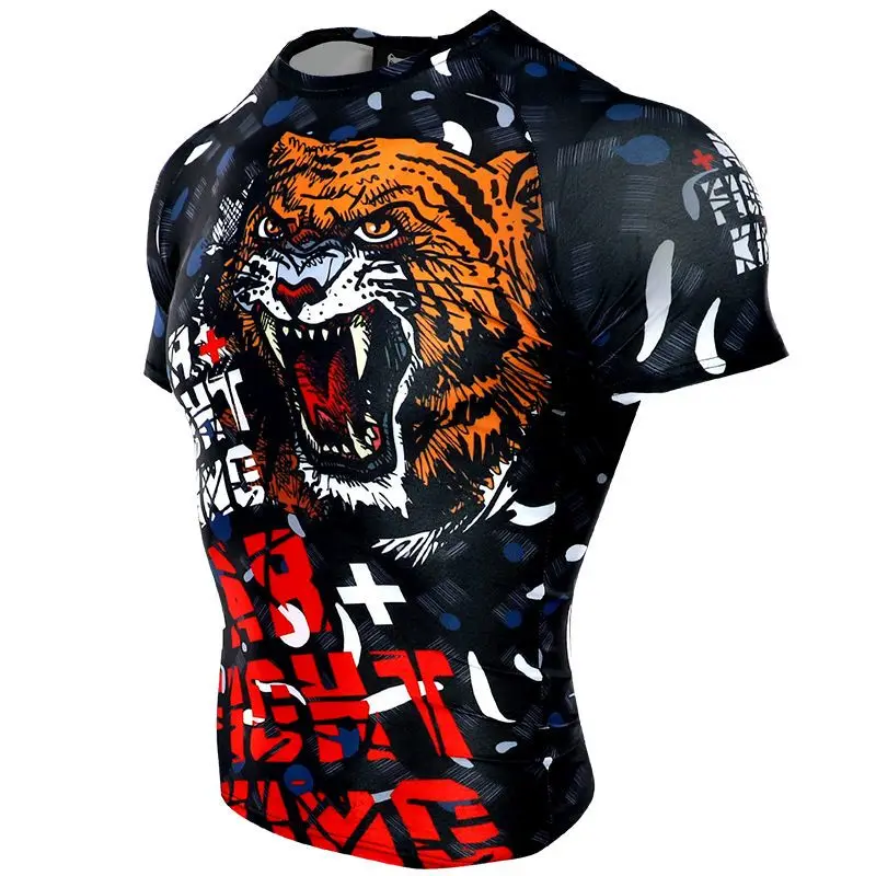 New Arrival MMA Quick Dry Sportswear Brazilian Jiu-Jitsu Fighting Thai Boxing Clothing Short Sleeve Tiger Print T-Shirt Tops