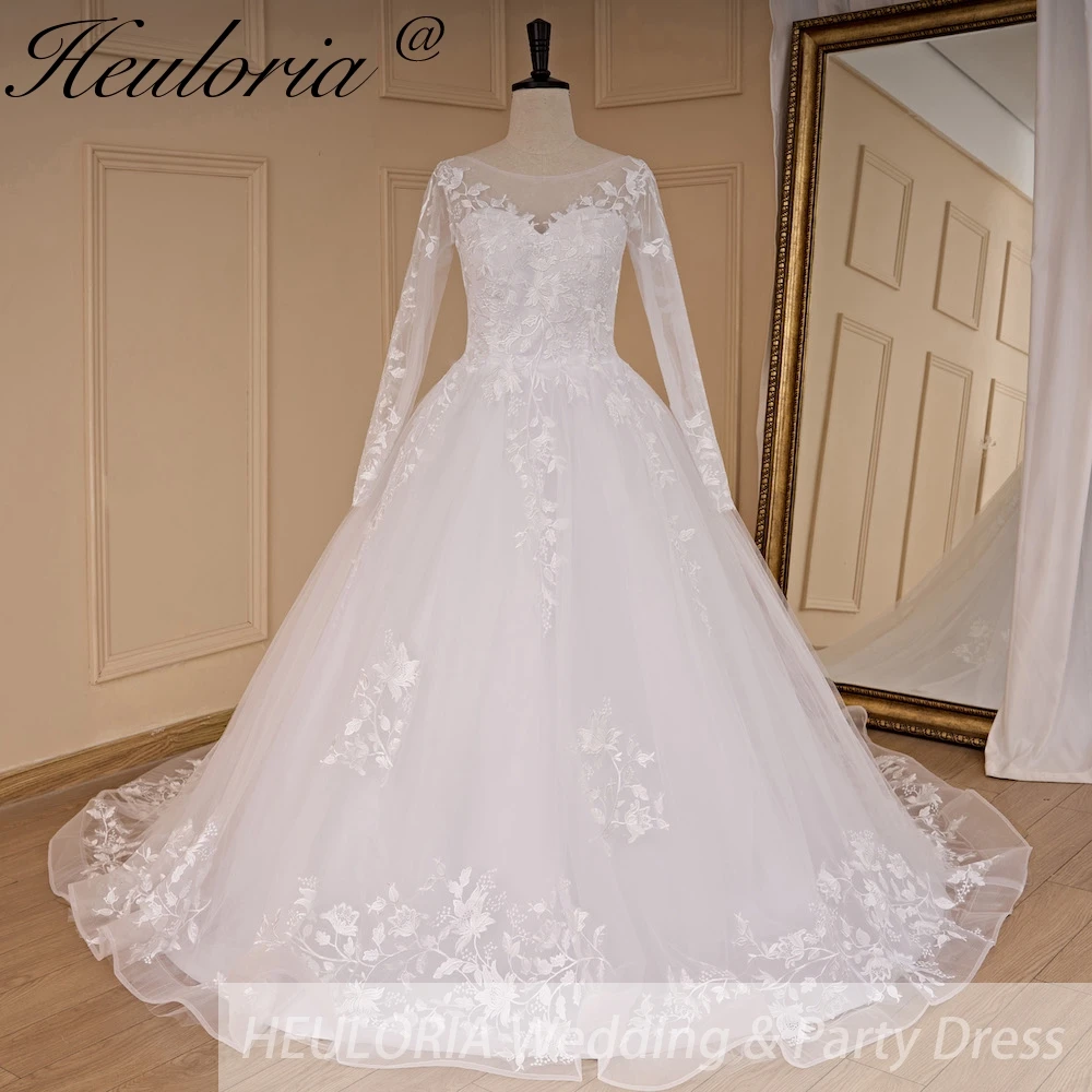 

HEULORIA princess wedding dress Long Sleeve lace applique Plus Size Ball Gown bride dress lace up robe de mariee