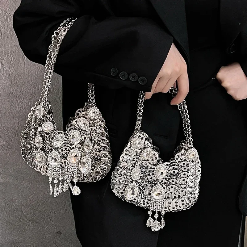 TOBO Shiny paillettes Diamond Designer Wallet Metal Silver Gem Beads Designer Bag Fish Scale gnocchi Underarm Handbag Wedding