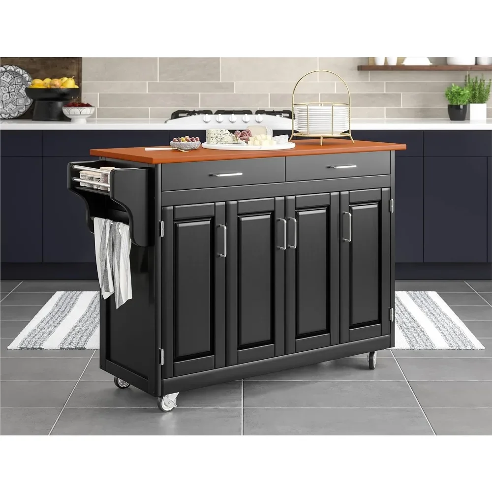 

Kitchen Trolley with Oak Top, Black, 4 Door Cabinet, Kitchen Cart, Home Styles, Auxiliary Storage Furniture, Free Shipping