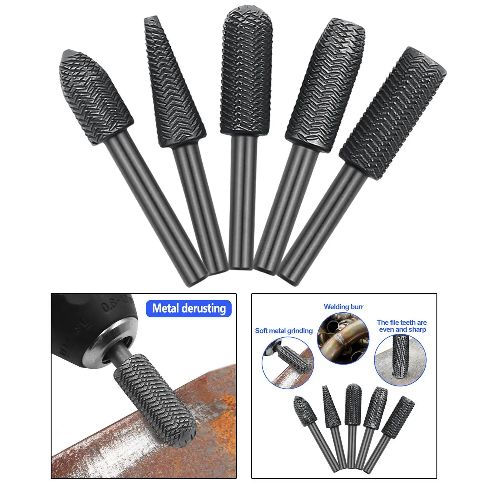 5Pcs Rotary Burr Set 1/4" Shank for Drilling Model & Hobby Applications