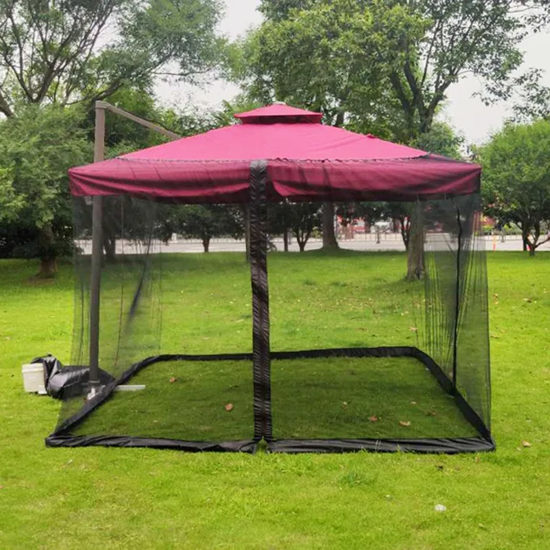 Outdoor Mesh Screen Cover with Dual Zipper Entrances for Garden Cantilever Parasol Canopy