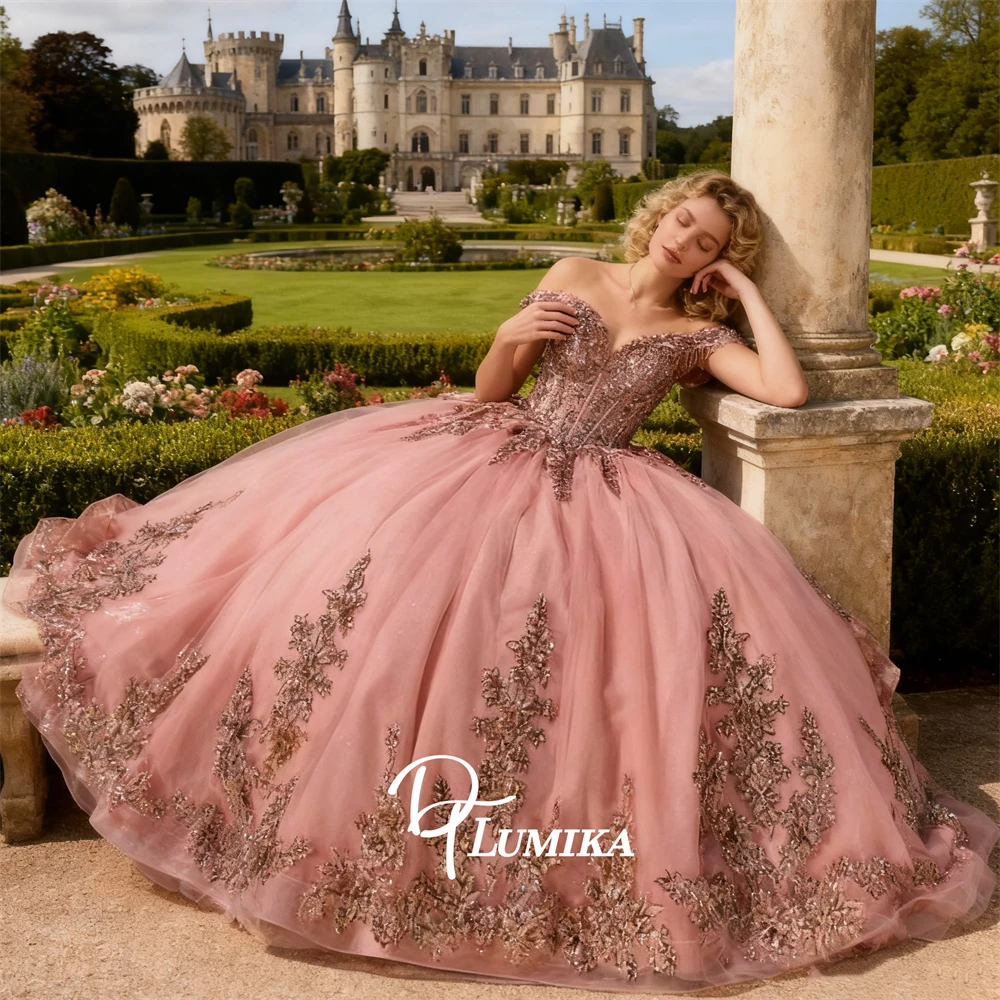 

Dusty Pink Womens Sweet 15 Dress Off the Shoulder Sleeves Ball Gown Prom Dresses Customized Birthday Party Dresses