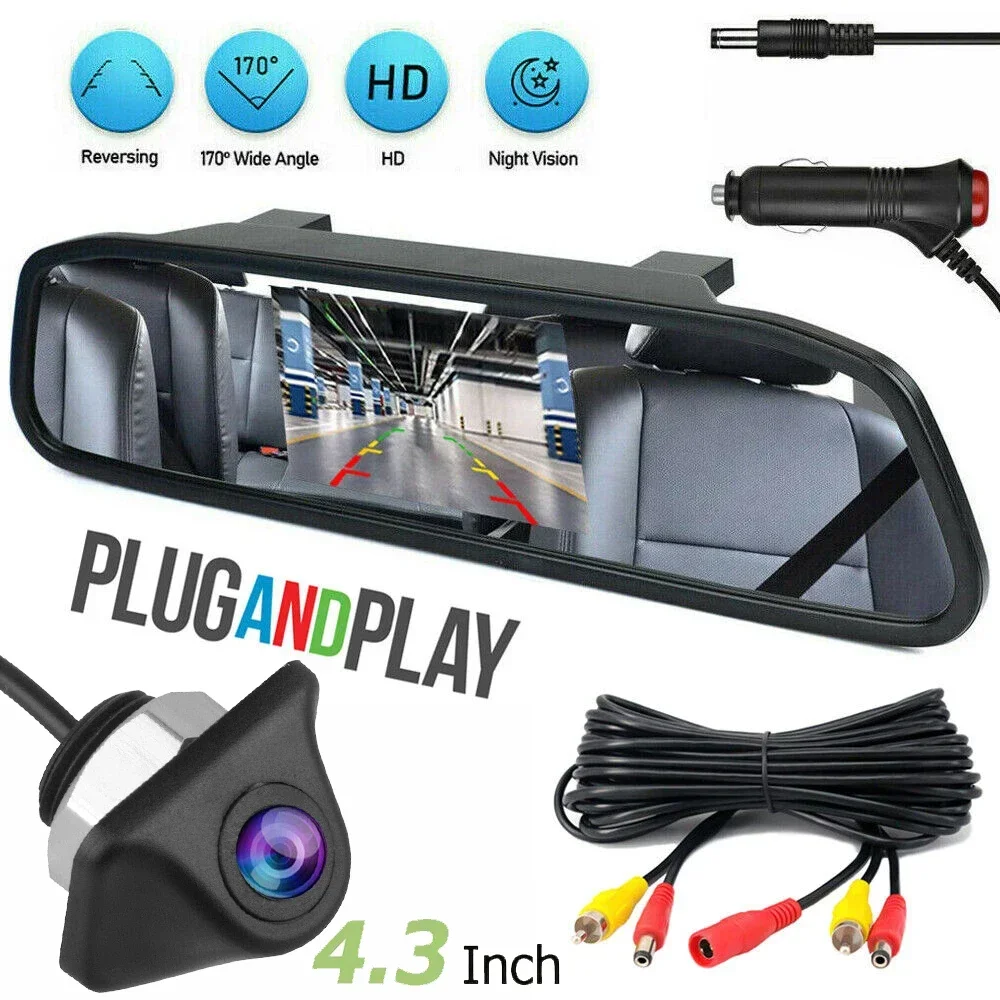 QueenDer Car Rear view Camera with Mirror Monitor for Vehicle Parking Rearview Mirror Camera 4.3 Inch Screen Hd Reversing Camera