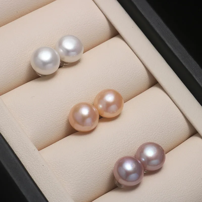 1pair 6-12mm Real Natural Freshwater Pearl Earrings AA Grade Elegant Jewelry White Purple Pearls Ear Studs Earrings Women Female