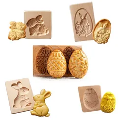 Wooden 3D Cookie Cutter for Baking, Rabbit and Rabbits, Easter Eggs, Cookie Mold, Kitchen Accessories