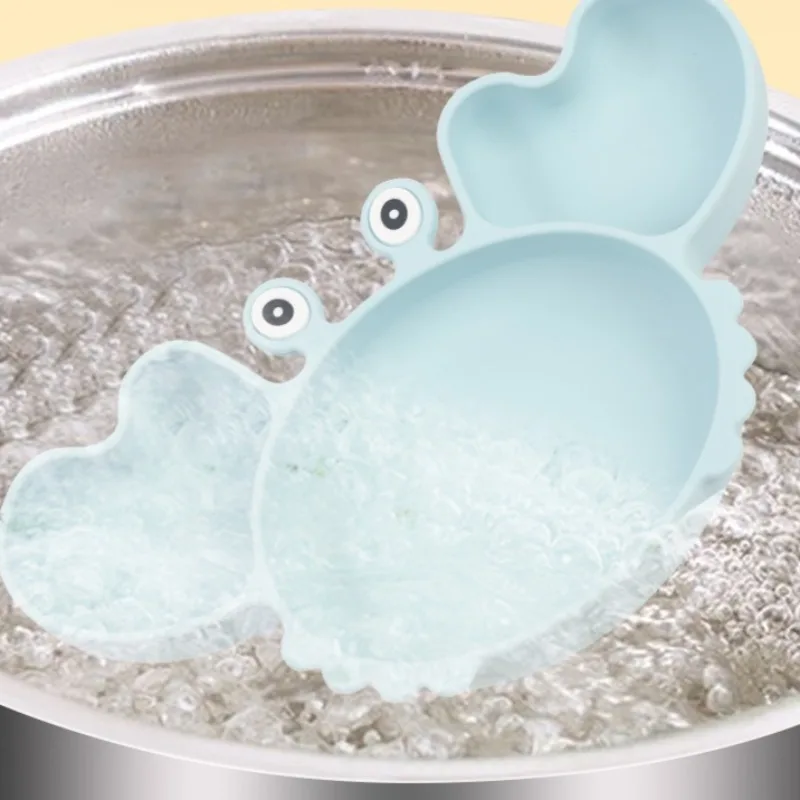 

Crab Shape Silicone Plate Set 3 Compartment Design Baby Feeding Dish Kids Meal Kit Non Slip Base BPA Free