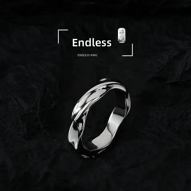 Mobius Endless Ring Men Trendy Personality Open Ring Fashionable Simple Cold Style Single Index Finger Ring for Male Jewelry