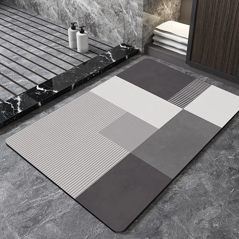 Simplicity Geometric Diatom Mud Bath Mat Bathroom Super Absorbent Foot Mats Non Slip Quick Dry Kitchen Doormats Shower Room Rug