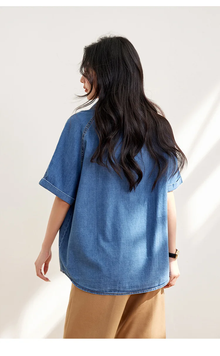 Flowers Casual Denim Shirts for Women 2024 Fashion Vintage Short Sleeve Loose Shirt Korean Style Single-Breasted Commuting Tops