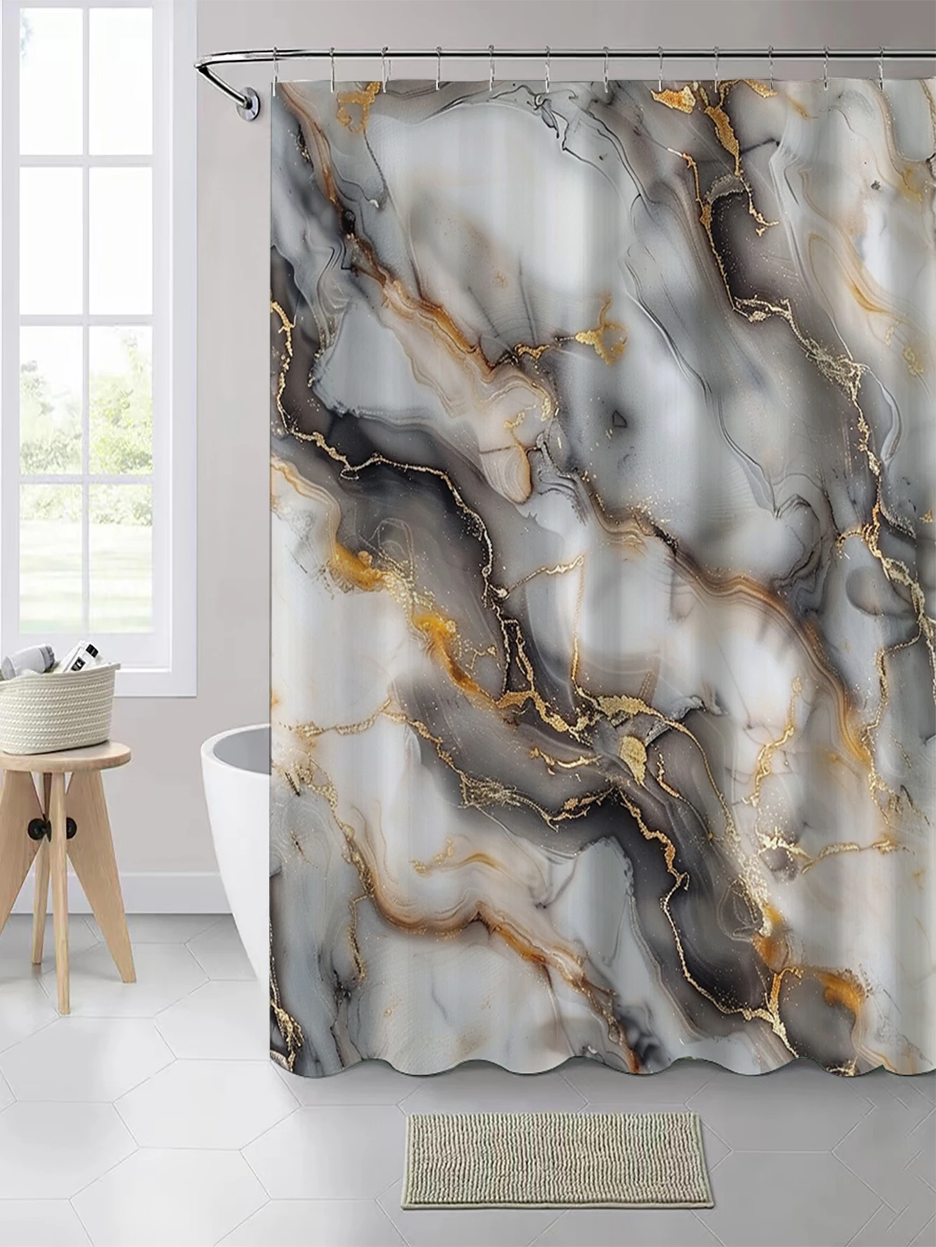 1 pack black gold marble pattern polyester material shower curtain tarpaulin bathroom thickeneded mildew-proof partition curtain bathroom