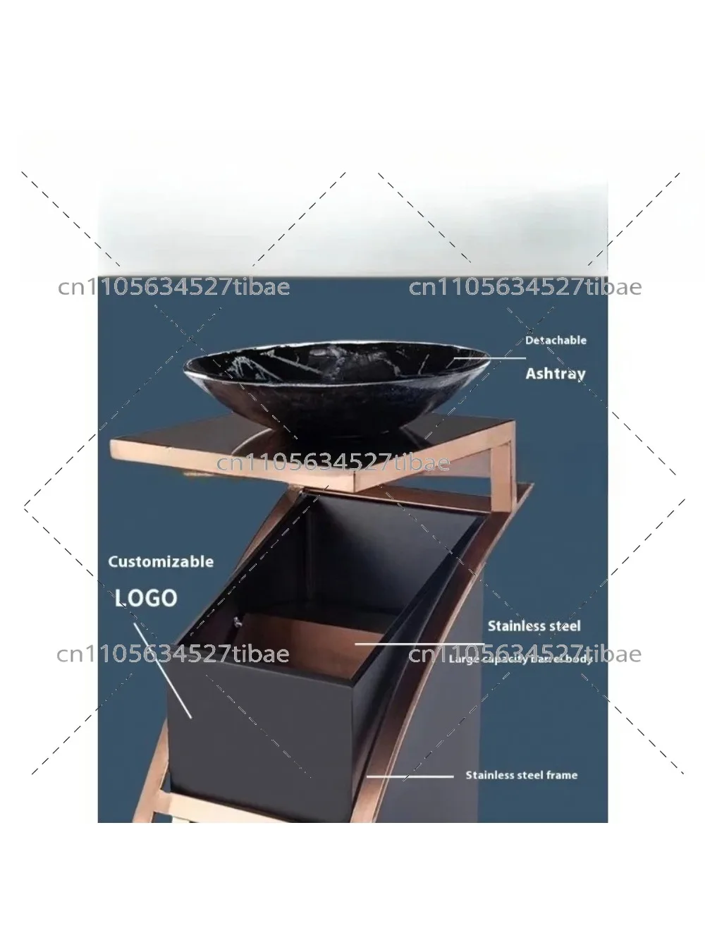 Copper-Colored Large Opening Trash Bin Titanium Gold Stainless Steel Garbage Can Ashtray for Restaurant Hotel Waste Container