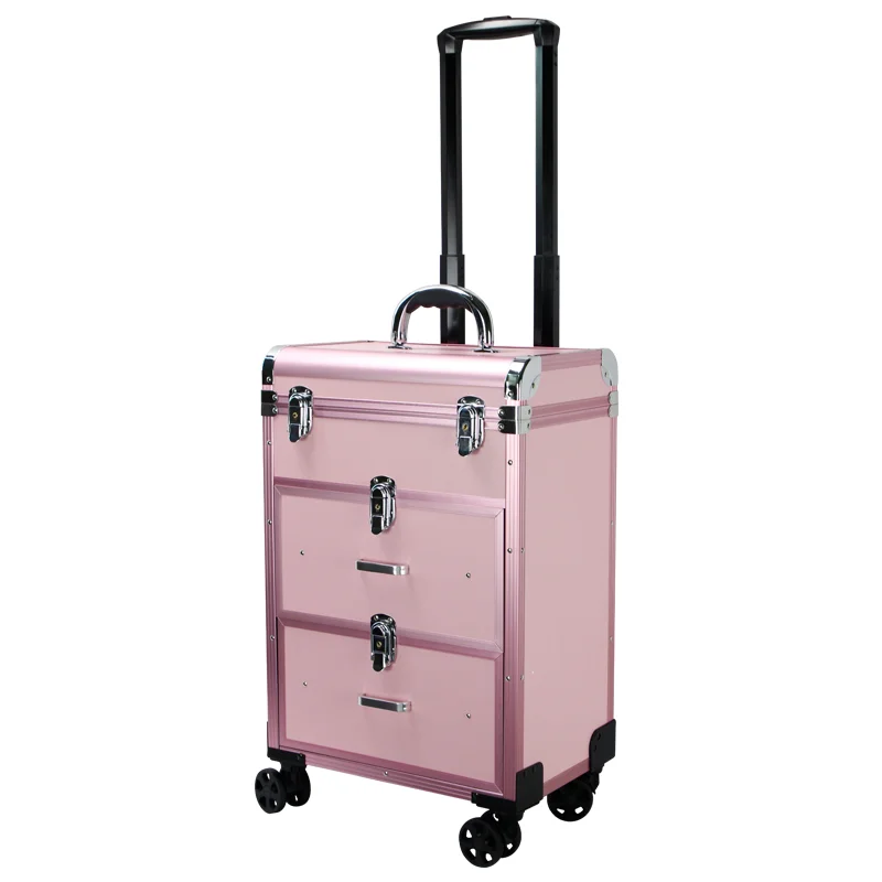 High Quality Multifunction Trolley Case Travel Aluminum Beauty Cosmetic and Cases Makeup Bag with Wheels Fashion Makeup Suitcase